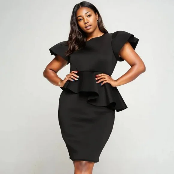 Dresses | Black Scuba Peplum Dress | Poshmark